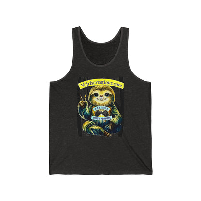 Retro Sloth Graphic Unisex Jersey Tank Top - Fun and Playful Design