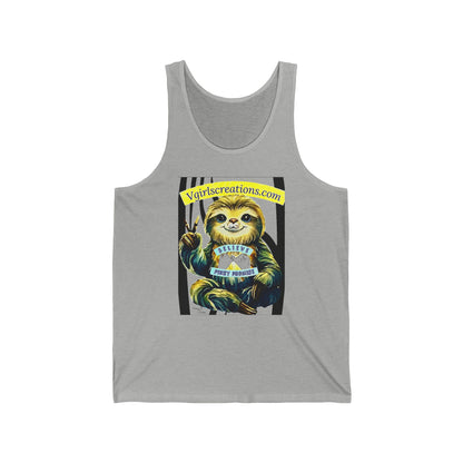 Retro Sloth Graphic Unisex Jersey Tank Top - Fun and Playful Design